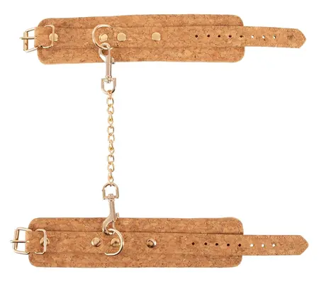 Vegan Fetish Handcuffs Cork Edition Gold Details Adjustable 12-26cm