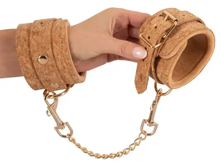 Vegan Fetish Handcuffs Cork Edition Gold Details Adjustable 12-26cm