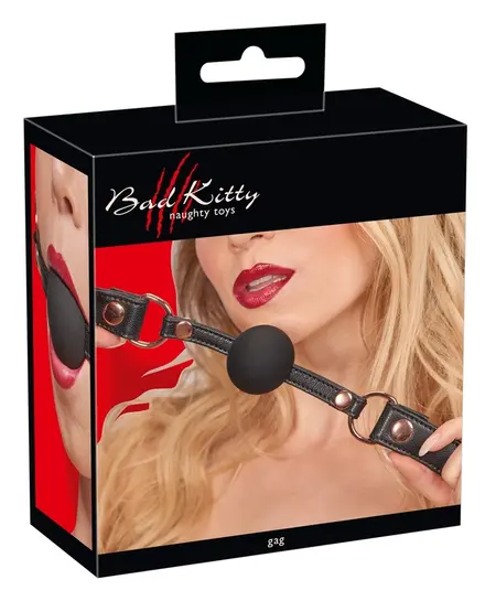 Bad Kitty Adjustable Black Silicone Gag with Plush Strap and Rose-Gold Accents