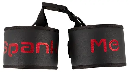 Bad Kitty Adjustable Soft Handcuffs with Strap - Black & Red Design
