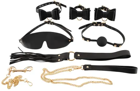 Bad Kitty 7-Piece Bondage Set Leather Look with Gold Details & Accessories