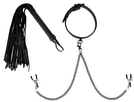 ZADO Vegan Leather-Look Adjustable Collar Set with Chains & Flogger