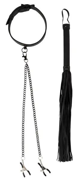 ZADO Vegan Leather-Look Adjustable Collar Set with Chains & Flogger