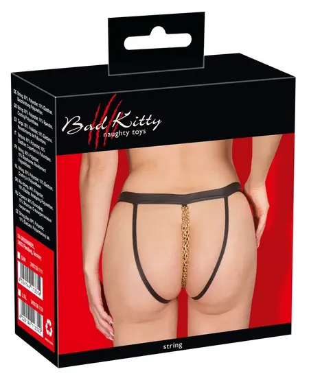 Bad Kitty L/XL Matte Black Chain-Strap Intimate String