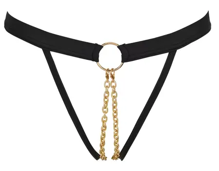 Bad Kitty Black Strap String S/M with Decorative Gold Chains