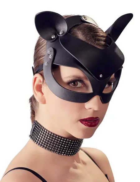 Bad Kitty mačja maska crna od veštačke kože sa rhinestone ukrasima
