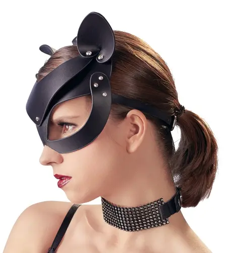 Bad Kitty mačja maska crna od veštačke kože sa rhinestone ukrasima