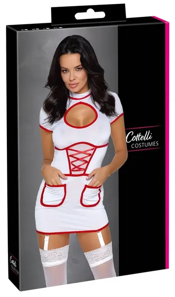 Cottelli Costumes Medicinska sestra XL Bela haljina sa crvenim akcentima, podesive naramenice
