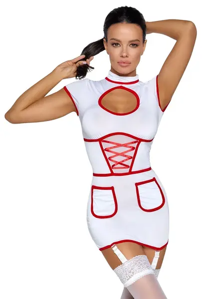 Cottelli Costumes Medicinska sestra XL Bela haljina sa crvenim akcentima, podesive naramenice