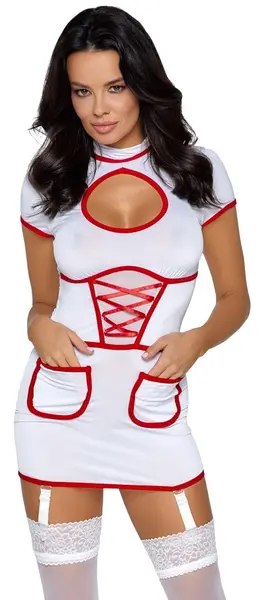 Cottelli Costumes Medicinska sestra XL Bela haljina sa crvenim akcentima, podesive naramenice