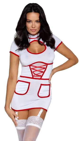 Cottelli Costumes Medicinska sestra XL Bela haljina sa crvenim akcentima, podesive naramenice