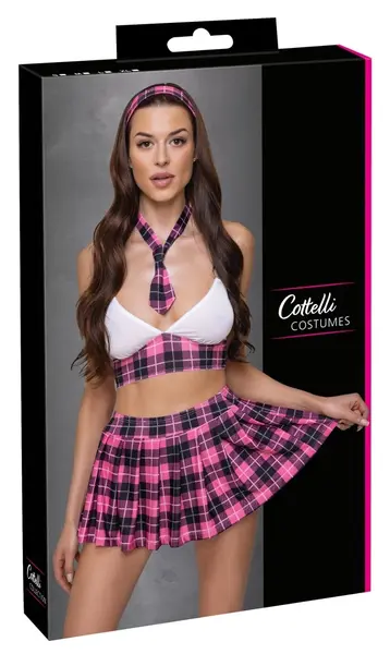 Cottelli Costumes Set školske uniforme XL ružičasto-crno-beli karirani