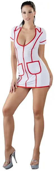 Cottelli Collection Nurse Style Dress S White/Red Stretch Zip Front
