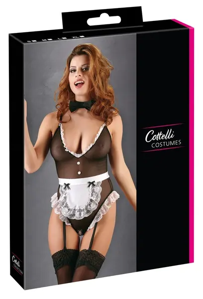 Cottelli Collection Telo Služavke S Powernet Bodysuit sa Čipkanim Akcentima