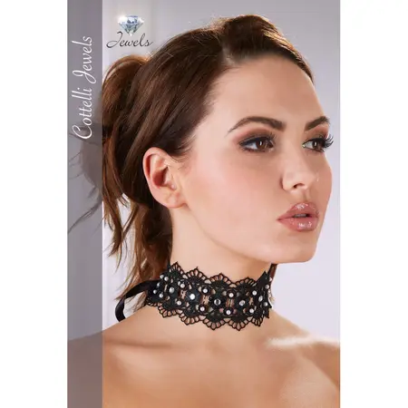 Cottelli Collection Crna ogrlica sa vezom, biserima i kamenčićima 36cm