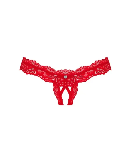 Obsessive Amor Cherris Lace Thong L/XL Red - Open-Front Design