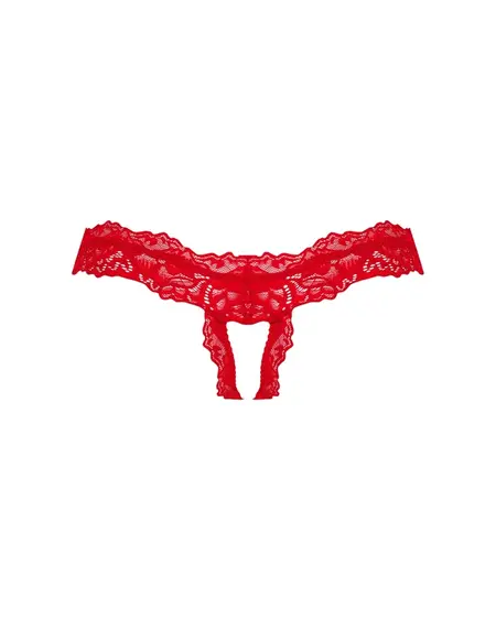 Obsessive Amor Cherris Lace Thong L/XL Red - Open-Front Design