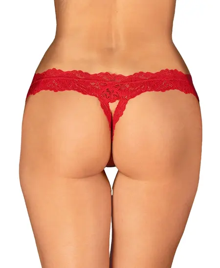 Obsessive Amor Cherris Red Lace Thong S/M with Decorative Detail
