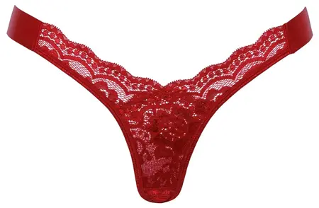 Cottelli LINGERIE Red Lace Thong with Satin Side Bow, Adjustable Fit