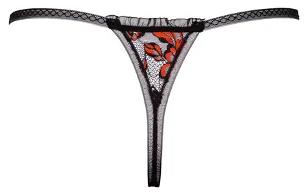 Cottelli Lingerie čipkani tanga M/L sa uklonjivim bisernim lancem, Crna/Roze