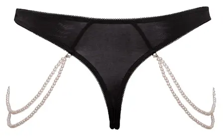 Cottelli LINGERIE tanga M/L sa uklonjivim bisernim lancima, Crna čipka