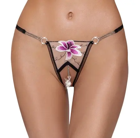 Cottelli LINGERIE String Flower M/L Til, vez i biserni lanci