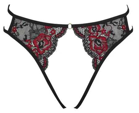 Cottelli Lingerie Lace Crotchless Briefs S-L, Adjustable Straps, Black/Red