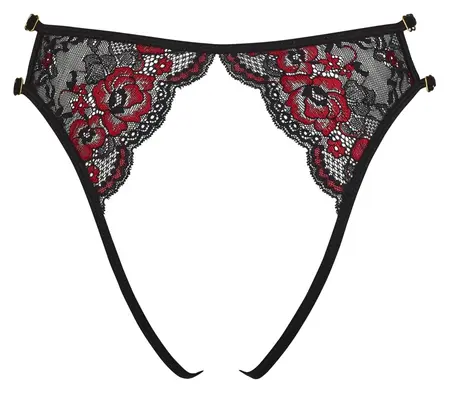 Cottelli Lingerie Lace Crotchless Briefs S-L, Adjustable Straps, Black/Red
