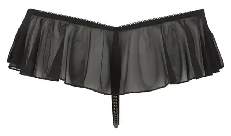 Cottelli Collection G-string M sa dekorativnim volanima i biserima, Crna