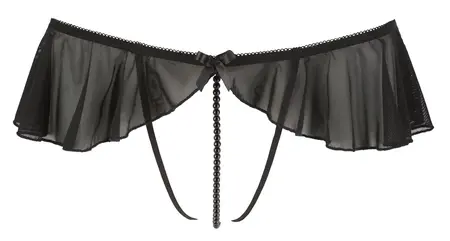 Cottelli Collection G-String S Crna sa dekorativnim volanima i biserima