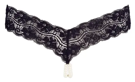 Cottelli Collection Cvetni čipkasti tregeri sa dekorativnim biserima Crna S