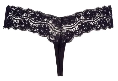 Cottelli Collection Cvetni čipkasti tregeri sa dekorativnim biserima Crna S