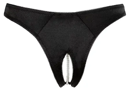 Cottelli Collection G-String Pearls Crna S Satin Gaćice sa Biserima