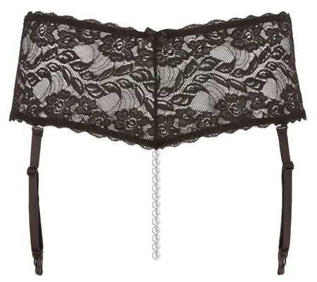 Cottelli Collection Pearls 4XL Lace Pearl Garter Panty Black