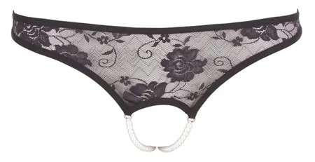 Cottelli Collection Čipkani Pearl String Crni S - Otvoreni Dizajn, Floralna Čipka