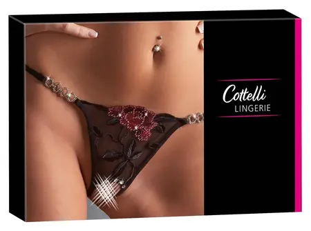 String Rose M/L Crotchless Briefs with Embroidery & Rhinestones