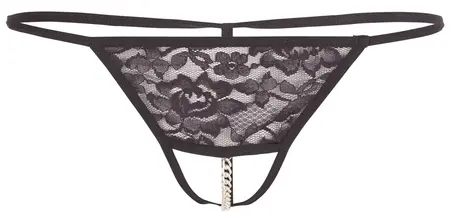 Cottelli Collection Lace String L/XL with Decorative Metal Chain