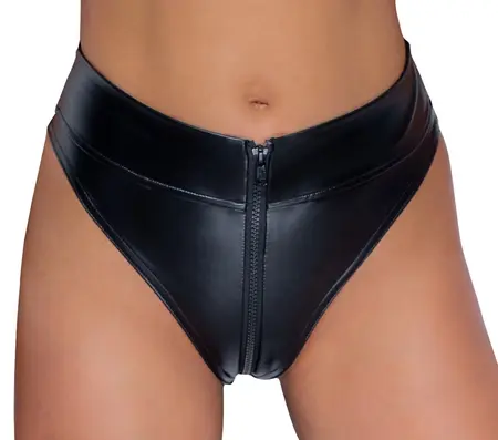Noir Handmade Thong Powerwetlook Zip Black M High-Leg Design