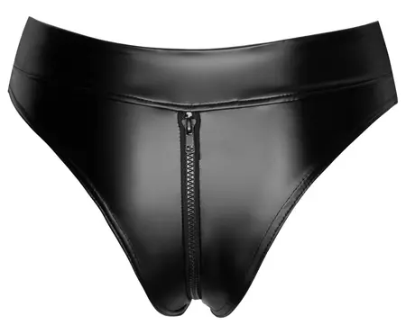 Noir Handmade Thong Powerwetlook Zip Black M High-Leg Design