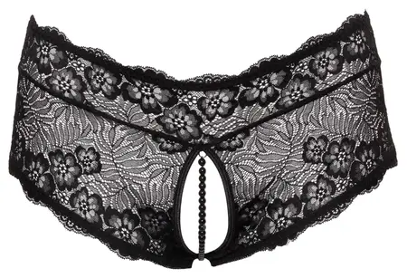 Cottelli CURVES Lace Pearl Chain Panties Black L - Floral, Crotchless