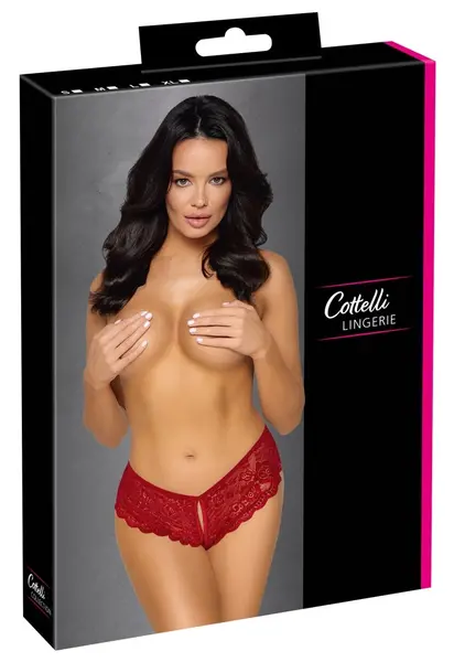 Cottelli LINGERIE crvene čipkane gaćice otvorenog međunožja L sa satenskom trakom