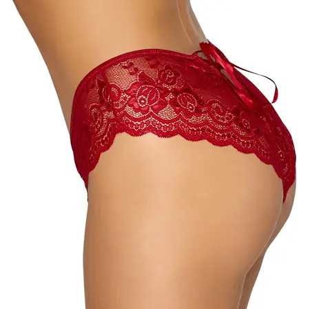Cottelli LINGERIE crvene čipkane gaćice otvorenog međunožja L sa satenskom trakom