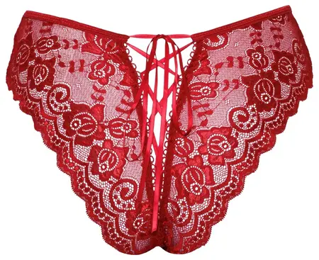 Cottelli LINGERIE crvene čipkane gaćice otvorenog međunožja L sa satenskom trakom