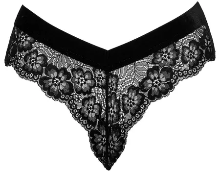 Cottelli LINGERIE čipkane gaćice sa somotnim pojasom i uklonjivim lancem S
