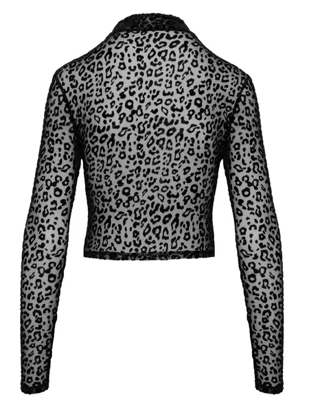 Noir Handmade Leopard Mesh Top M - Long Sleeve, Zip Front