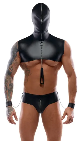 Svenjoyment Bondage Set 2XL - Mat Crni Gornji Deo sa Kapuljačom i Dodatna Oprema
