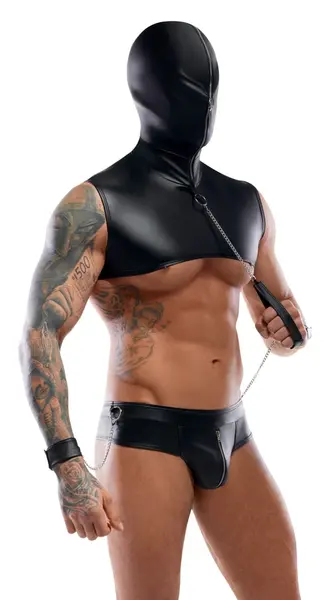 Svenjoyment Bondage Set 2XL - Mat Crni Gornji Deo sa Kapuljačom i Dodatna Oprema