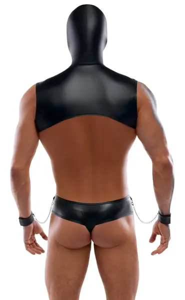 Svenjoyment Bondage Set XL Matte Black - Hooded Top, Thong & Accessories
