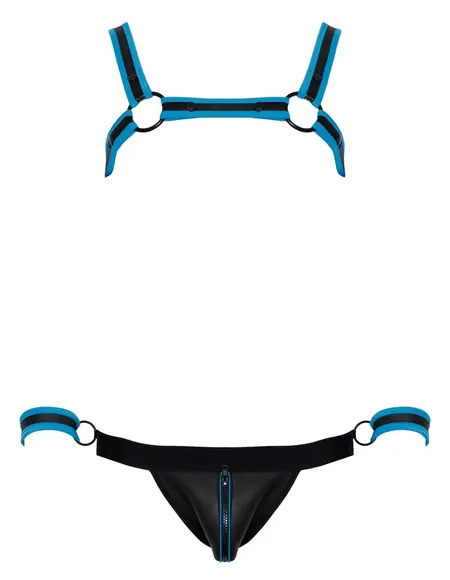 Svenjoyment Bondage Jock Set Crna/Plava XL - Neopren Izgled, Pregrč i Lisice