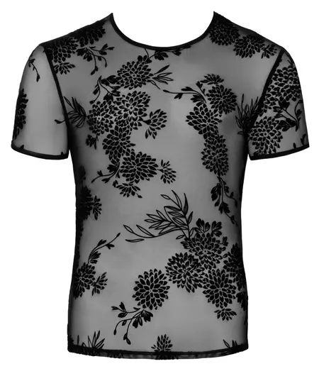 Noir Handmade Powernet Shirt XL Floral Velvet Transparent Black